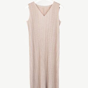 Pleats Please Issey Miyake Dusty Rose Herringbone-Print Midi Dress